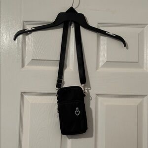 Elegant Black Belt Bag with Heart Charm